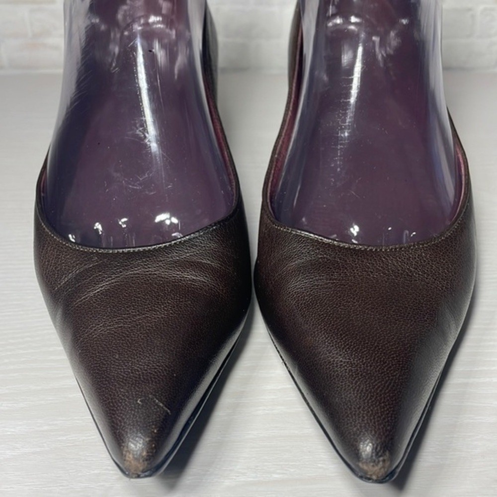 Authentic Gucci Chocolate Brown Classic Pointy Toe Casual Kitten Heel Pump Shoes - Picture 3 of 16